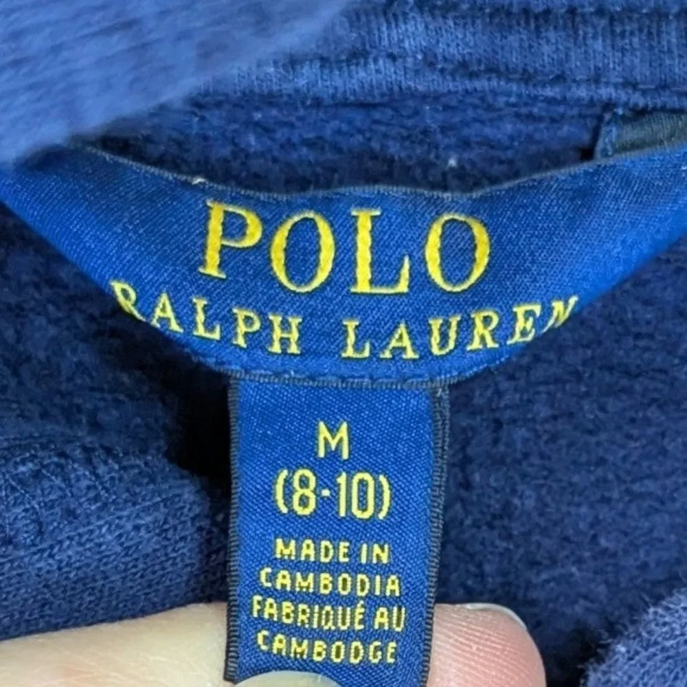 Polo Ralph Lauren Boys Navy Blue Side Stripe Full Zip Hoodie Girls Size M 8-10
